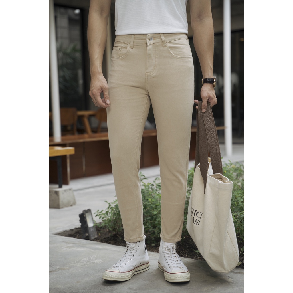 Quần Jean Americus Gosani Phom Skinny Màu Xanh Và Be Trơn