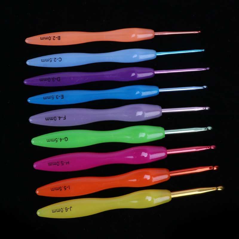 Set 9 Kim Đan Len Cán Nhựa Nhiều Màu