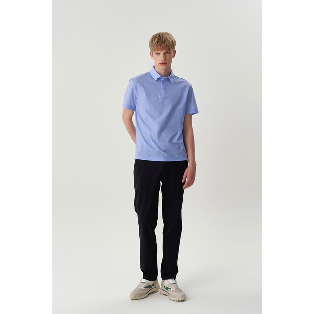 Áo Polo Thể Thao Le Coq Golf Nam họa tiết Monogram GN221MTS43-FBLU