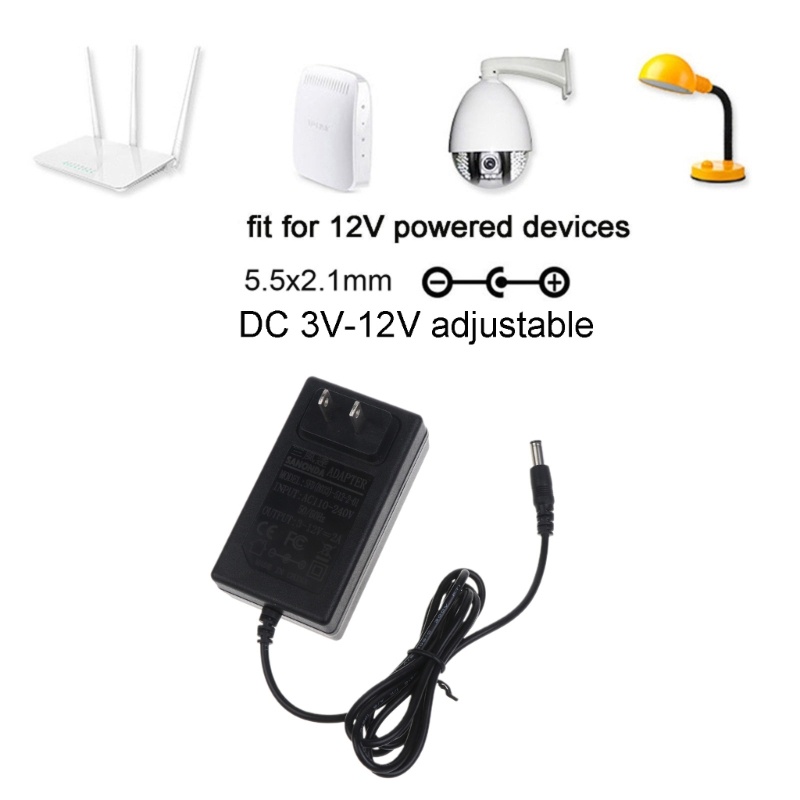 Bộ Nguồn DC3V-12V 2A 36W AC 110-240V Cho Bộ Định Tuyến Không Dây 2 1mmx5 5mm US P