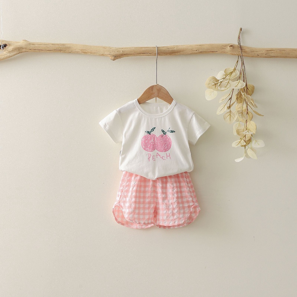 Bộ áo thun cotton ngắn tay in hình trái cây + quần short dễ thương cho bé 0-5 tuổi