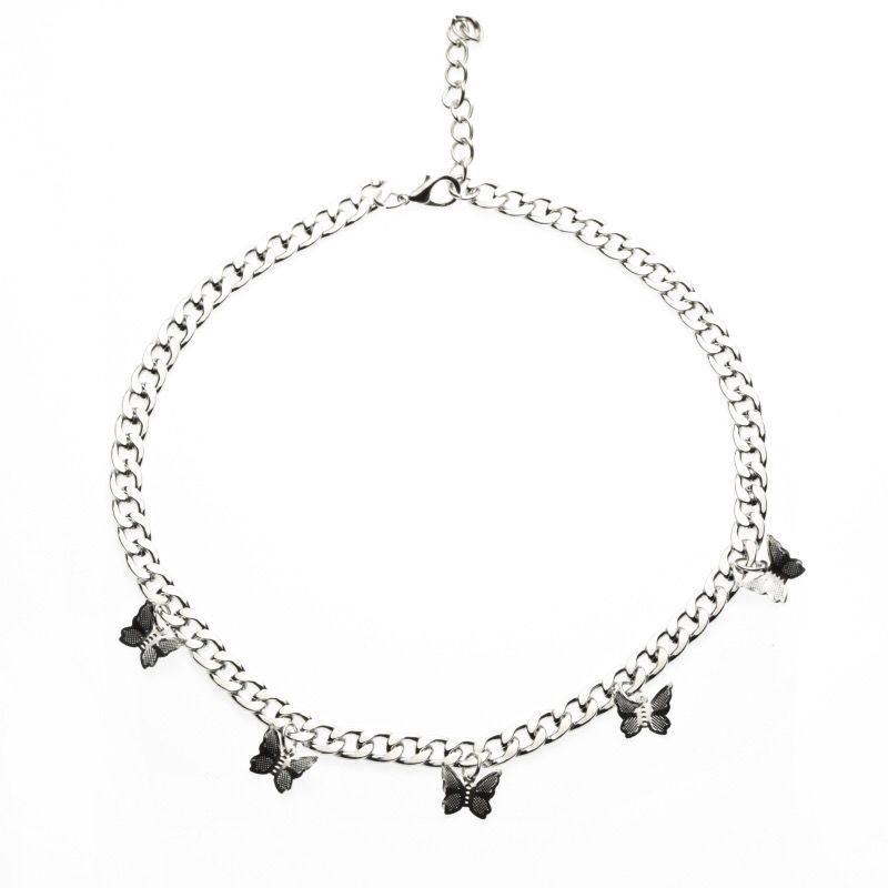 Vòng cổ choker ngắn bằng thép titan mặt hình bướm nhỏ ba chiều 22388