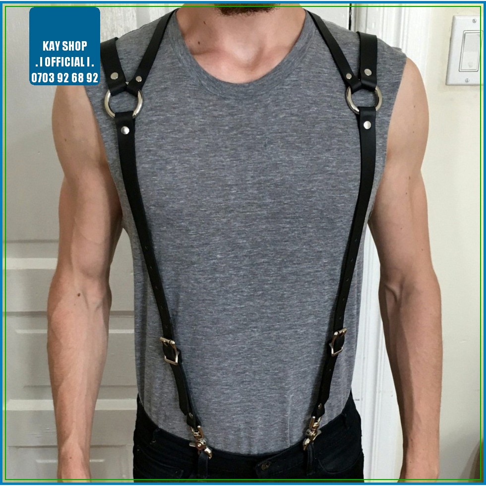 Đai ngực dây sexy da PU cho nam có khoen gài đóng gợi cảm quyến rũ mới lạ có móc cài quần