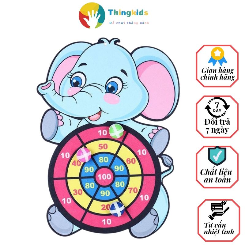 Đồ chơi bảng phi tiêu bóng dính cho bé, bảng ném bóng treo tường hình thú dễ thương tặng 3 bóng - THINGKIDS