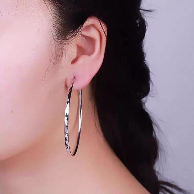 Khuyên tai vòng tàu vòng to phay đường kính 7cm bạc thật mạ vàng trắng xi kim