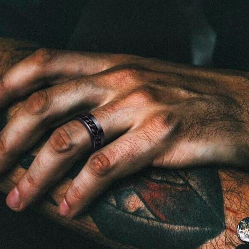 Nhẫn Thép Không Gỉ 8mm Màu Vàng / Bạc / Đen Có Xoay Dành Cho Nam