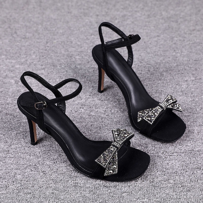 Giày Cao Gót Đính Đá Nhân Tạo Và Nơ Phong Cách ins Mùa Hè Dành Cho Nữ