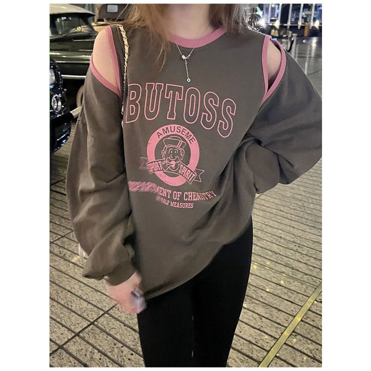 Áo sweater Trễ Vai in Chữ Phong Cách Hàn Quốc Thời Trang Mùa Thu Mới Cho Nữ