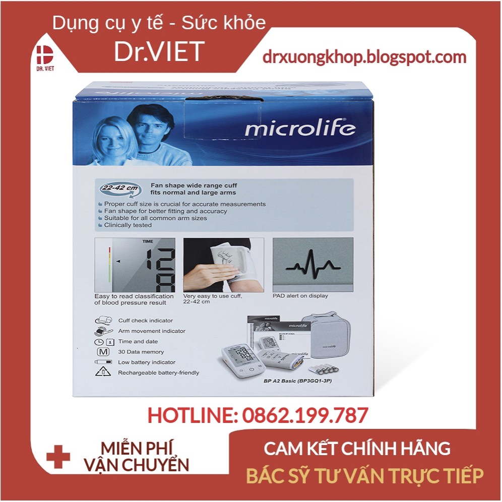 Máy đo huyết áp Microlife BP A2 Basic-Thế hệ mới trang bị công nghệ bơm thông minh-Cảnh báo sớm rối loạn tim mạch