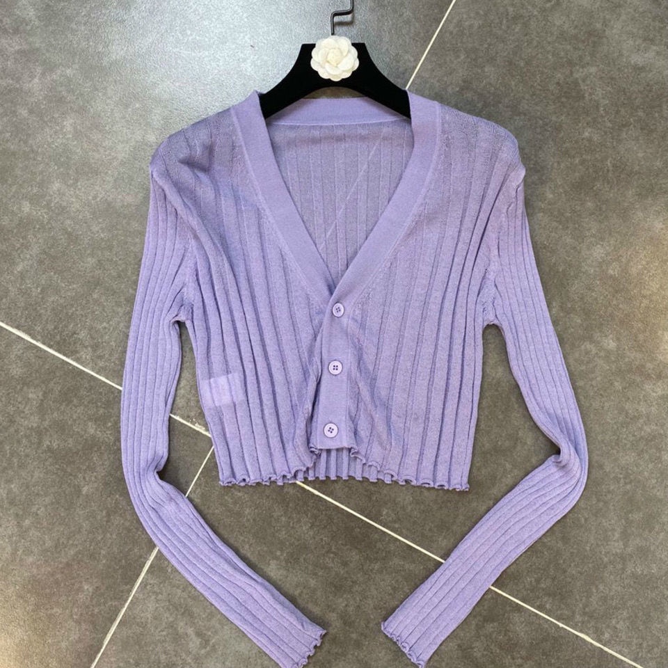 Influencer Bán Chạy Áo Khoác Cardigan Dệt Kim Mỏng Màu Trắng Chống Nắng Eo Cao Thời Trang Mùa Hè Dành Cho Bạn Nữ
