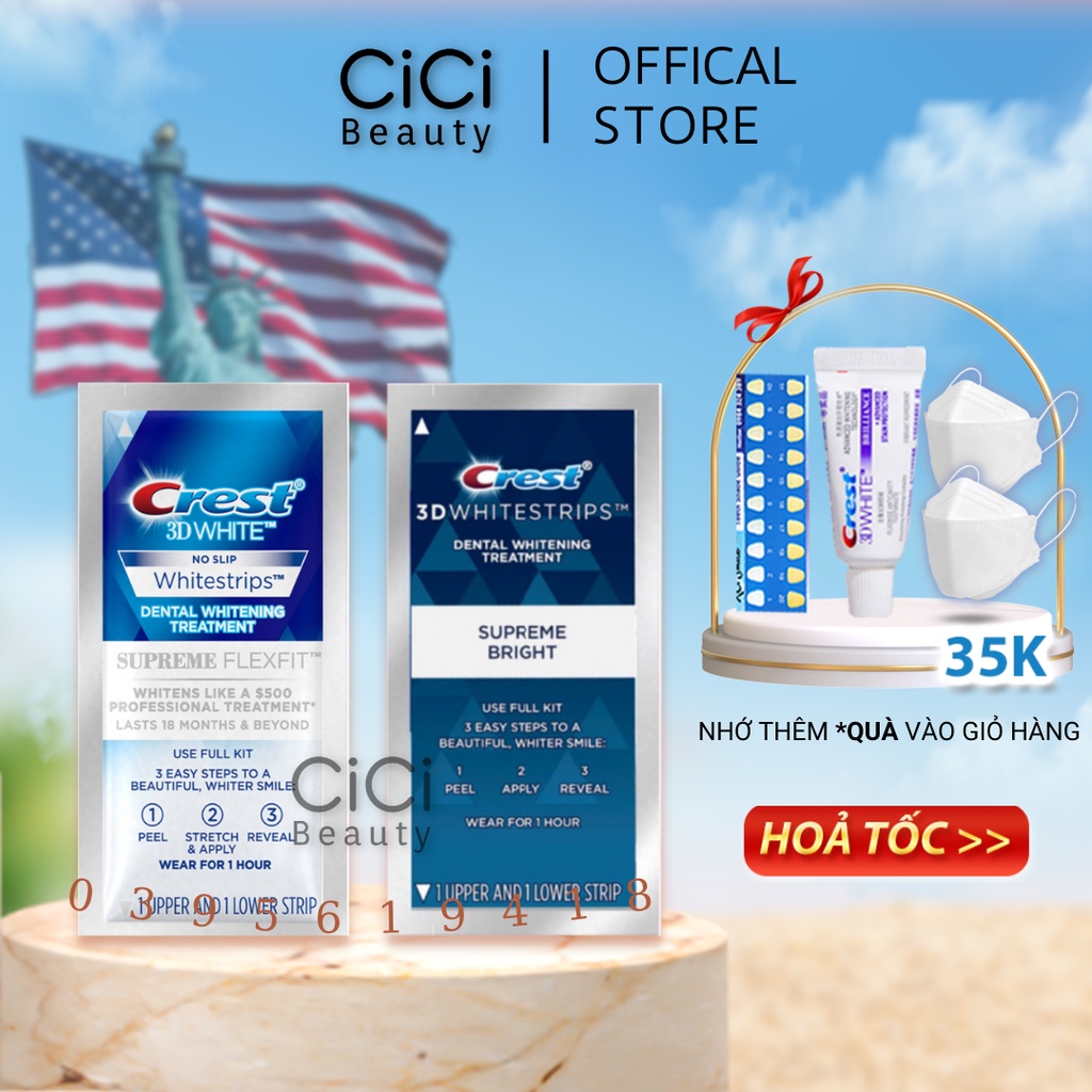 Miếng dán trắng răng Crest 3D Professional, Glamorous, Supreme, 1 Hour - Giúp trắng răng vượt trội