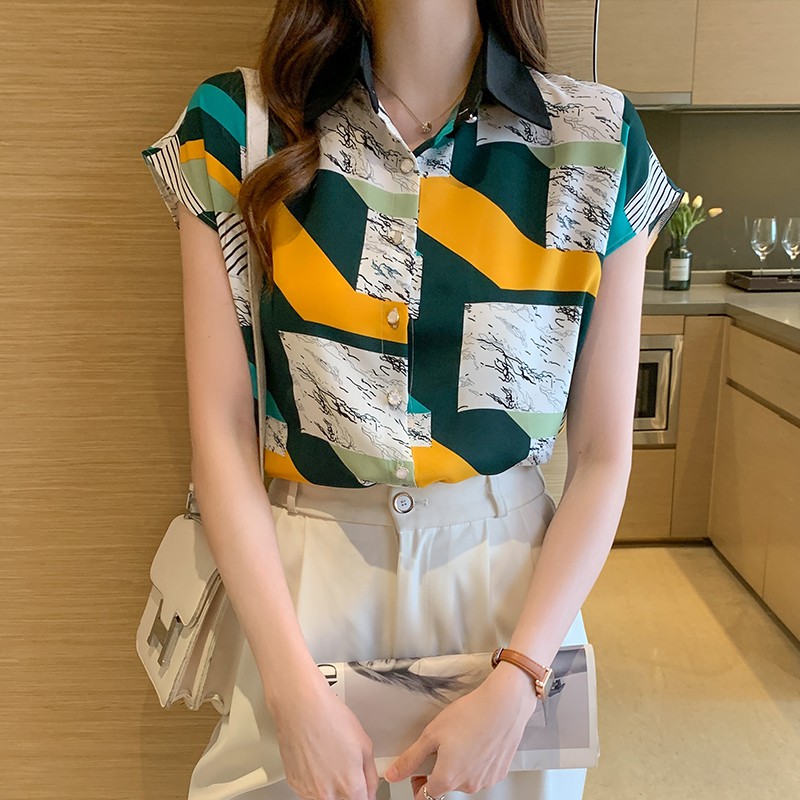 Áo Sơ Mi Voan Ngắn Tay In Họa Tiết Hoa Thanh Lịch Dành Cho Nữ