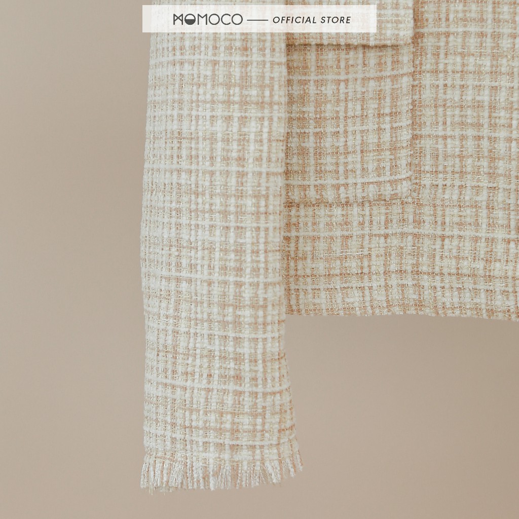 Set Dạ Tweed Be Cao Cấp MOMOCO Cổ Sen Tròn, Túi Có Nắp - M2754