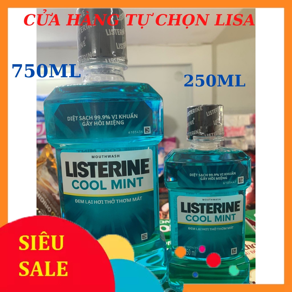 Nước súc miệng Listerine diệt 99,9% vi khuẩn giữ hơi thở thơm mát chai 250ml/750ml