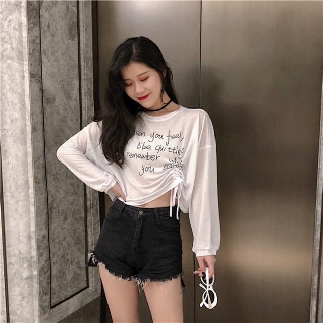 Áo croptop dây rút mỏng