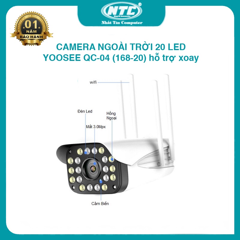 Camera IP wifi ngoài trời Yoosee QC-04 (168-20) 4 Râu 2.0 MP 10 led trợ sáng 10 led hồng ngoại - hỗ trợ xoay tuỳ chỉnh