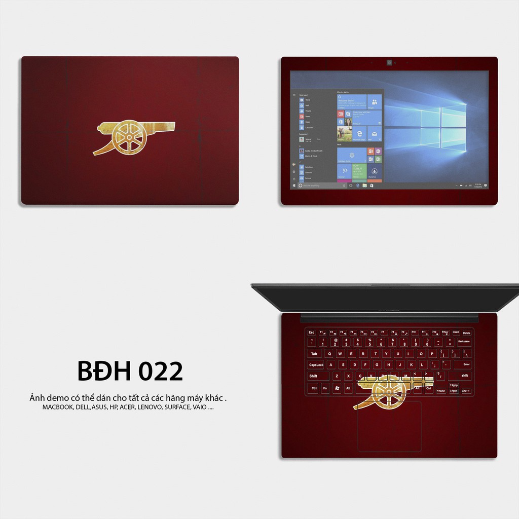 Bộ skin dán laptop mẫu Logo Arsenal / Có mẫu decal dán cho tất cả các hãng máy tính