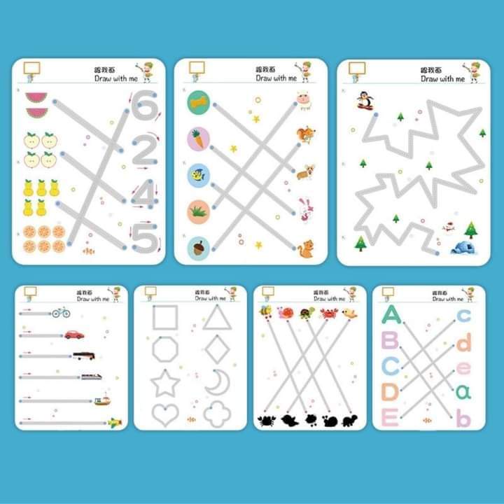 Học liệu montessori tập tô/vẽ/xóa thông minh 64 trang cho bé từ 2 tuổi