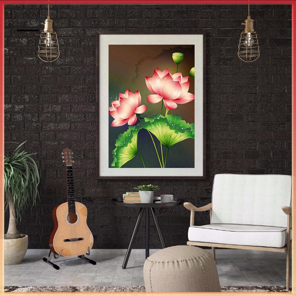 Tranh Đính Đá 5d Tự Làm Hình Hoa Sen Màu Hồng