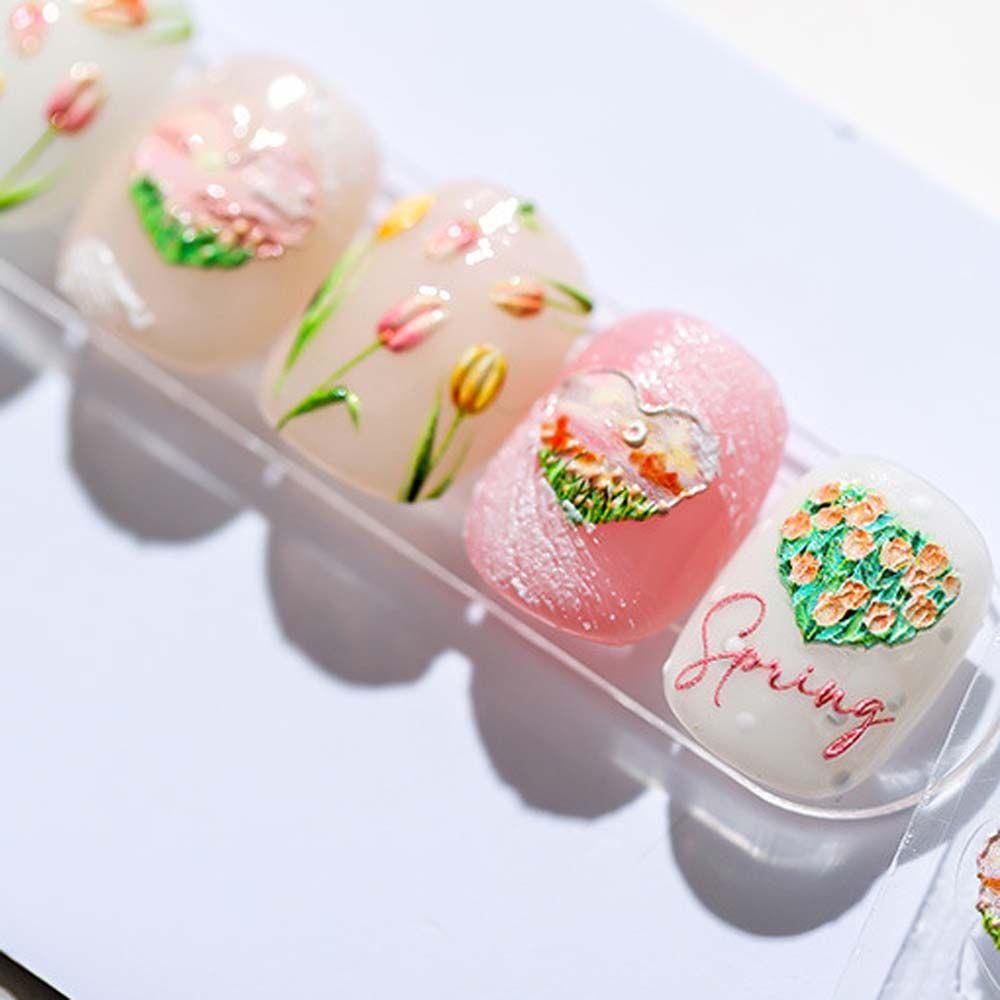 [Hàng mới về] Miếng dán móng tay họa tiết hoa tulip bằng lá nhôm đáng yêu tiện lợi