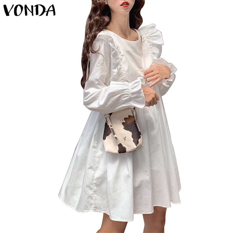 VONDA Đầm Nữ Tay Dài Nhún Bèo Phong Cách Hàn Quốc | BigBuy360 - bigbuy360.vn