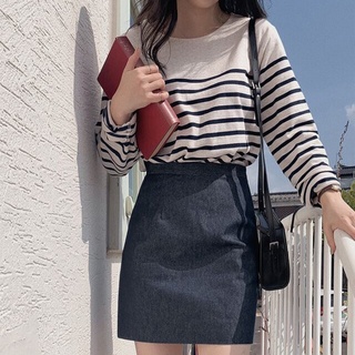 Áo sweater tay dài cổ tròn kẻ sọc thời trang dành cho nữ 45705
