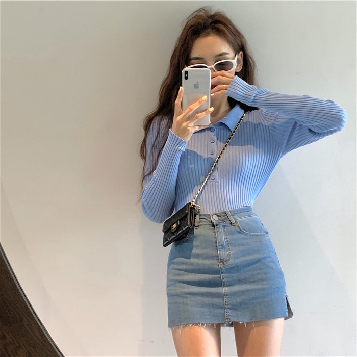 Áo Thun Polo Dệt Kim Tay Dài Dáng Ôm Thời Trang Mùa Thu Cho Nữ C & M 2021 | BigBuy360 - bigbuy360.vn