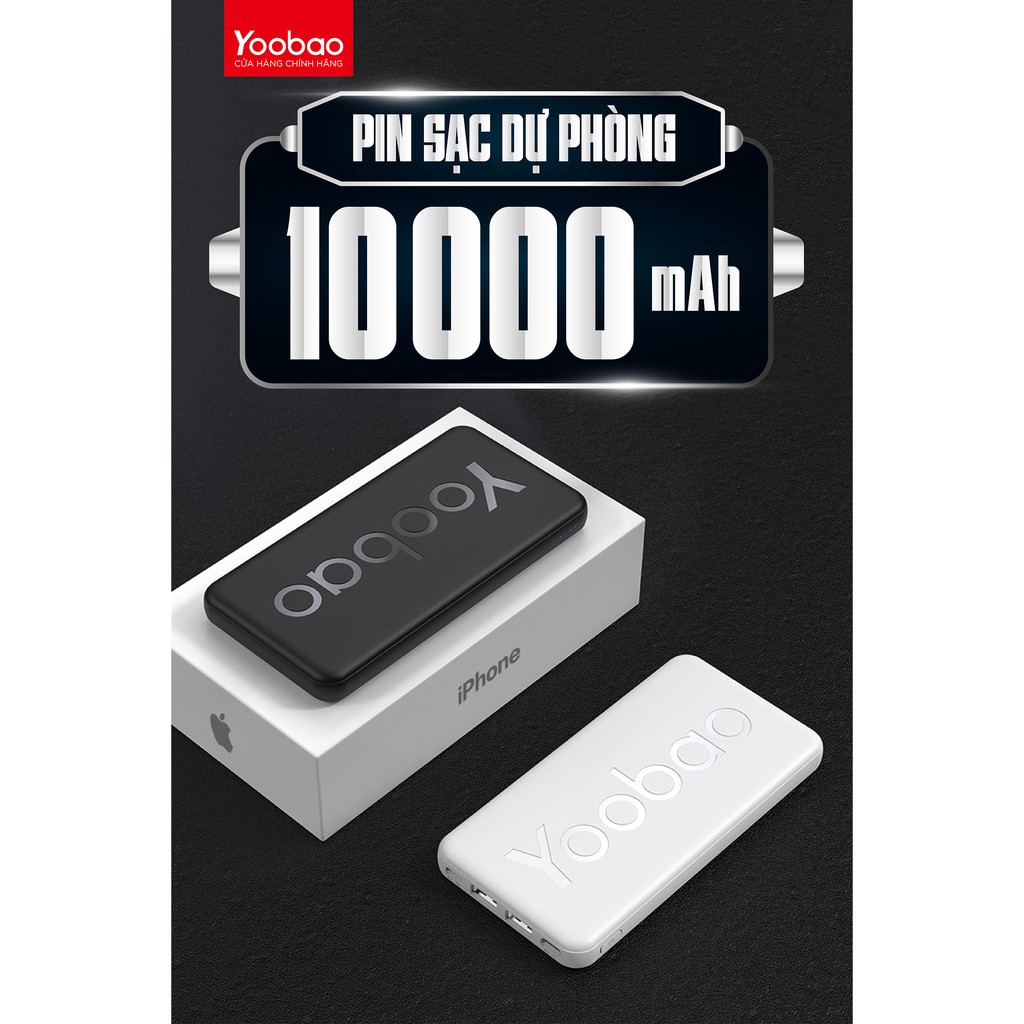 Pin sạc dự phòng chính hãng Yoobao 10000 mAh P10T- 2 cổng USB- Hỗ trợ sạc 2 máy- Có đèn LED báo dung lượng