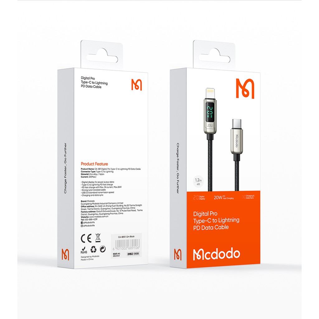 Mcdodo Cáp sạc nhanh PD 20w Type C To Lightning MCDODO  dài 1.2m dành cho iPhone 12 11 X 8