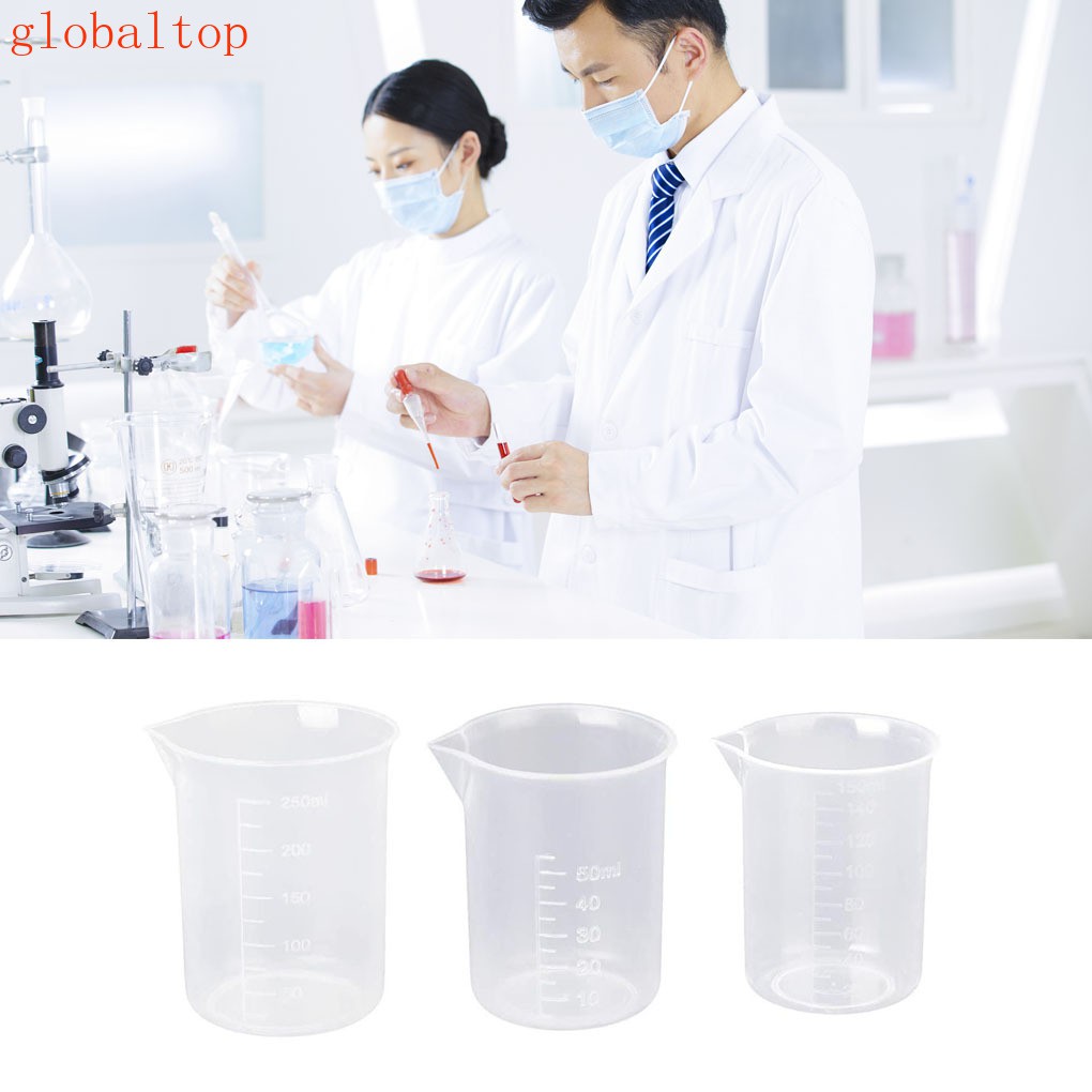 Set 3 Cốc Đo Lường Bằng Nhựa Dùng Trong Phòng Thí Nghiệm Tiện Dụng