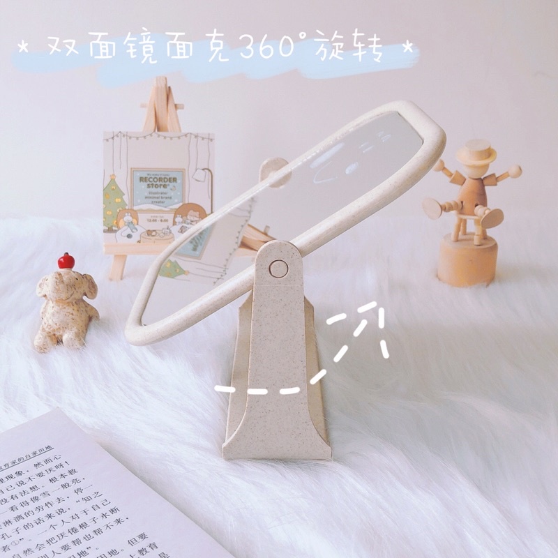 Gương trang điểm để bàn lúa mạch 2 mặt gương xoay 360 độ