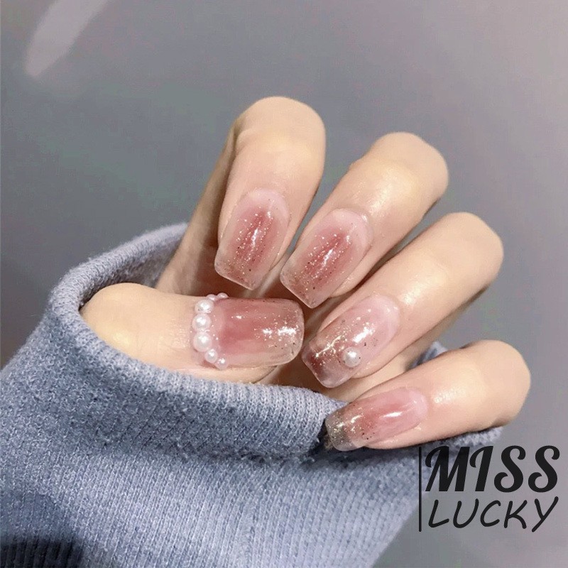 Bộ 24 móng tay giả đính ngọc trai sang trọng có thể tháo rời