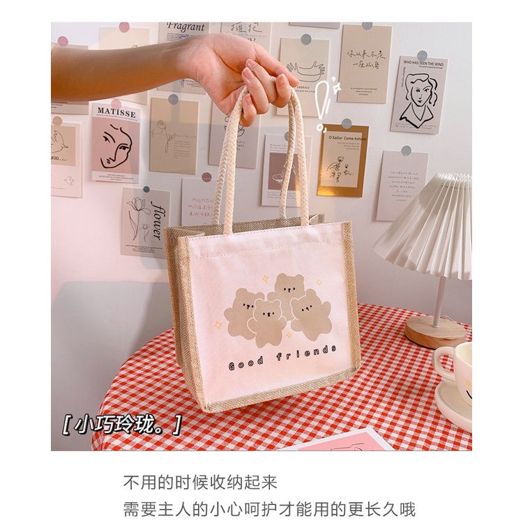 Túi xách tay, Túi mini bằng vải cói phong cách vintage in họa tiết xinh xắn dành cho nữ đi biển, du lịch