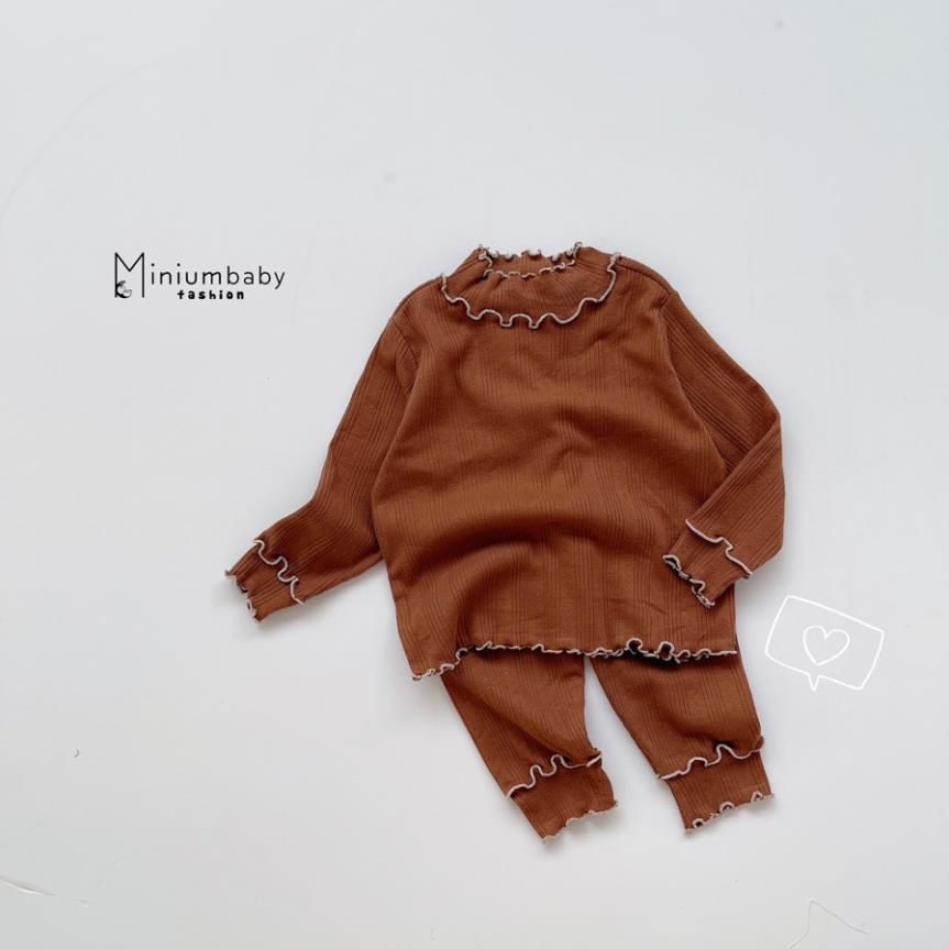 Bộ đồ dài tay quần dài thu đông cổ bèo cho bé gái chất liệu 100% cotton, set quần áo trẻ em MiniumBaby-SB1290