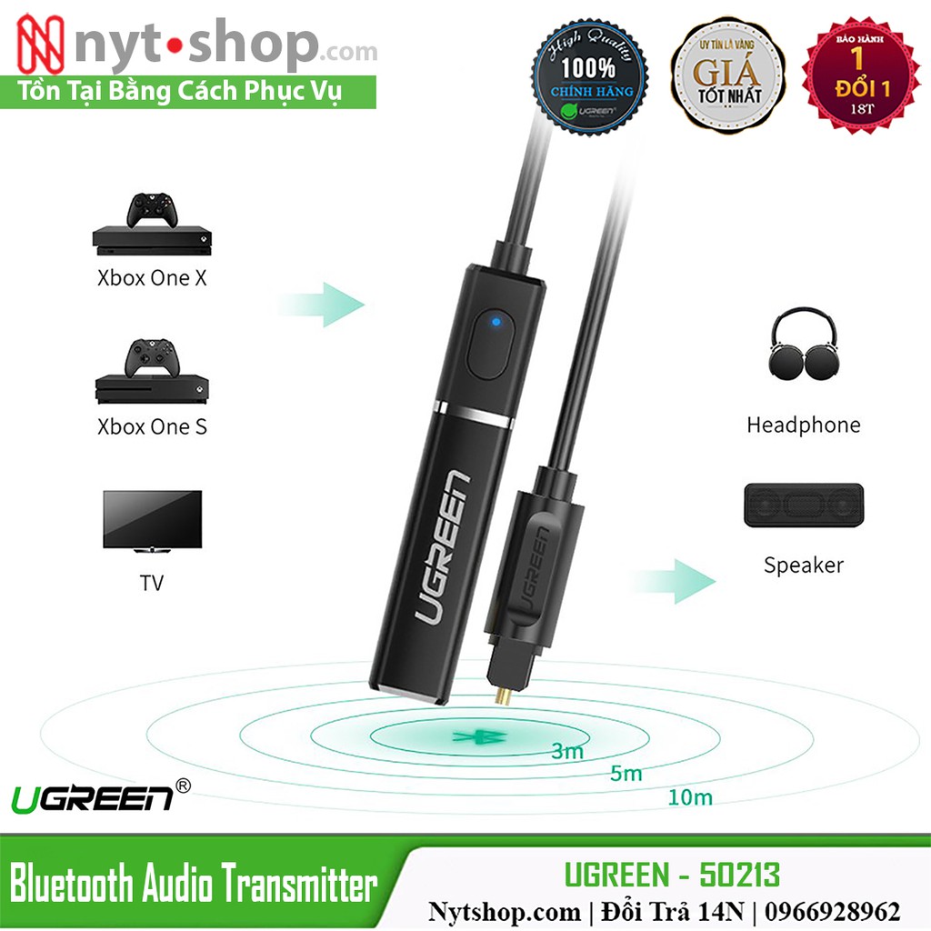 Bộ Phát Bluetooth 5.0 Hỗ Trợ aptX Cho Tivi/Laptop/PC Cao Cấp UGREEN 50213
