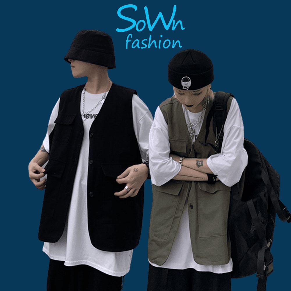 Áo gile unisex SownFashion form rộng Gi lê Basic Tea nam nữ oversize phong cách ulzzang, Áo khoác ngoài có túi trước