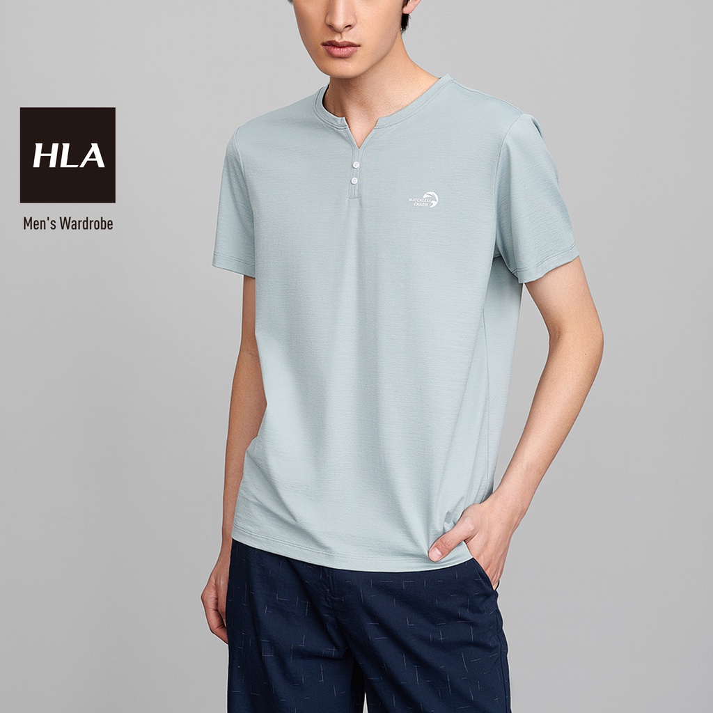 HLA - Áo Thun Nam Ngắn Tay Cổ Kiểu Y-neck short-sleeved T-shirt