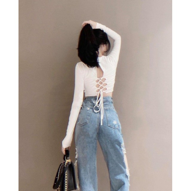 Quần Baggy Jean Rách Lớn Nữ, Lưng Cao Màu Xanh Cực Cá Tính - 502 | WebRaoVat - webraovat.net.vn