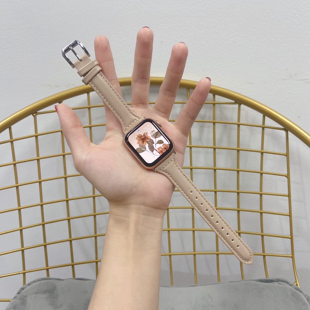 Dây đeo bằng da thật 38mm 42mm siêu mỏng thích hợp cho đồng hồ thông minh Apple Watch 40mm 44mm Se 6 5 4 3 2 1