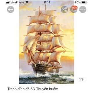 Tranh đính đá 5d toàn bộ tranh thuyền buồm tự đính