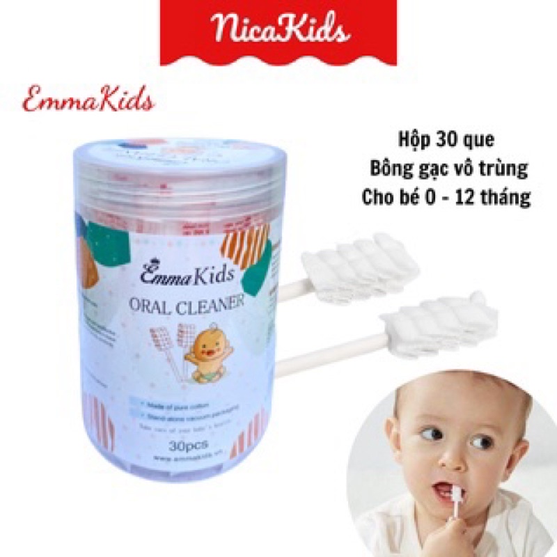 Hộp 30 que rơ lưỡi / gạc tưa lưỡi vệ sinh miệng an toàn cho bé sơ sinh EMMAKIDS