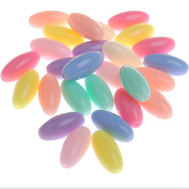 Set 50 Hạt Nhựa Hình Oval Màu Kẹo 8x14mm Làm Trang Sức Thủ Công