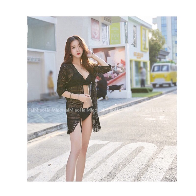 Áo Khoác Ren Đen Tua Rua Tay Dài Dạo Phố, Đi Biển - Hàng Nhập Quảng Châu - Lucky Girl shop
