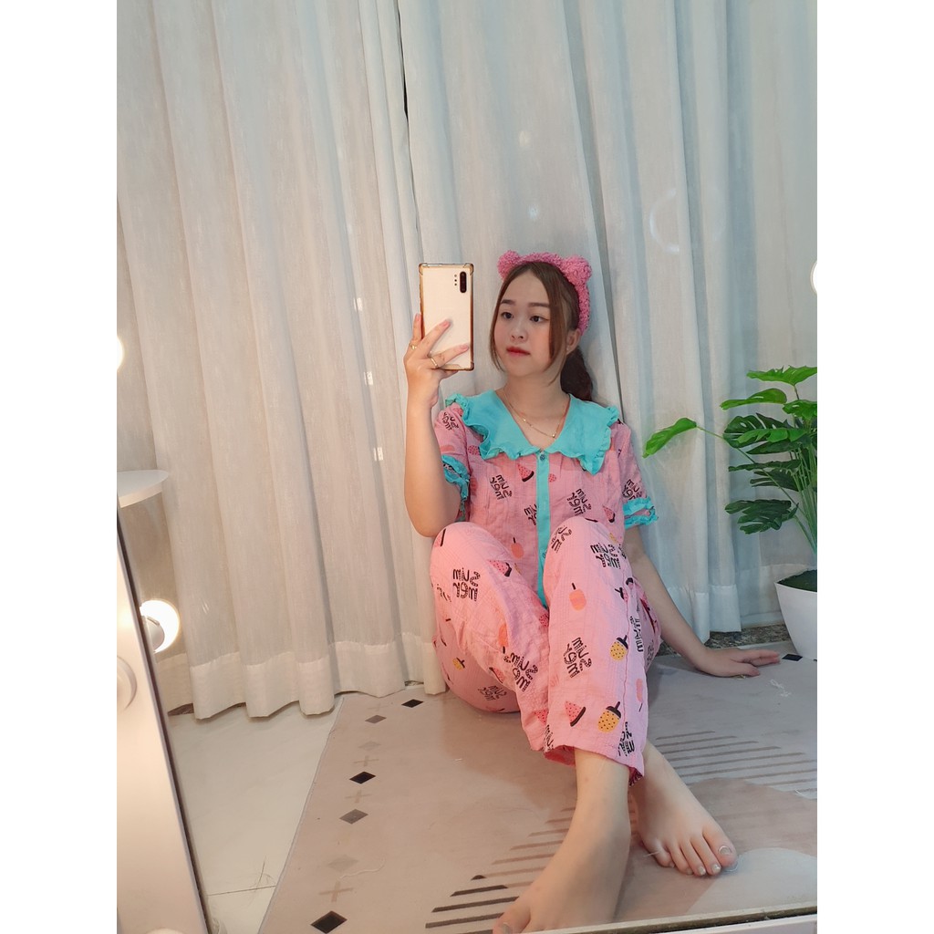 Đồ Bộ pijama Đũi Tiểu Thư Tay ngắn quần dài - form 40-60kg