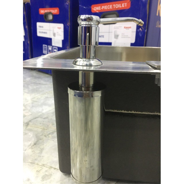 Bình xà bông gắn trên bồn rửa chén - Bình xà bông âm chậu - Xà bông nhấn chậu 100% inox