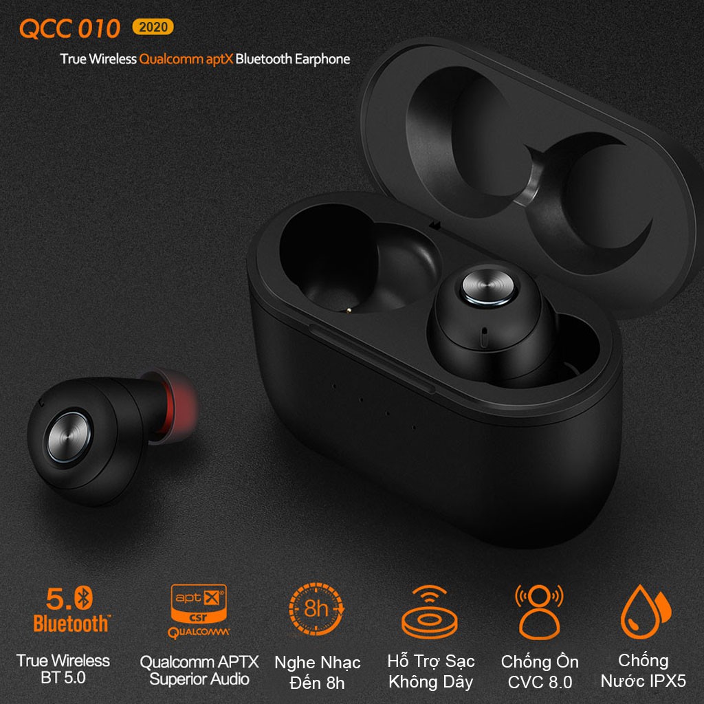 Tai nghe Bluetooth 5.0 cao cấp TWS QCC010✔Chip Qualcomm APTX✔2 Tai nghe kết nối độc lập ✔Chống nước IPX5✔CVC 8.0 -DC4156