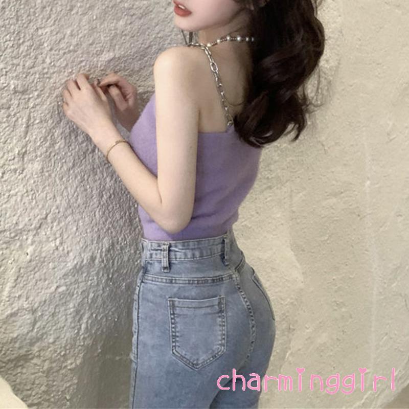 Áo croptop hai dây cổ chữ U màu sắc thời trang sành điệu cho nữ