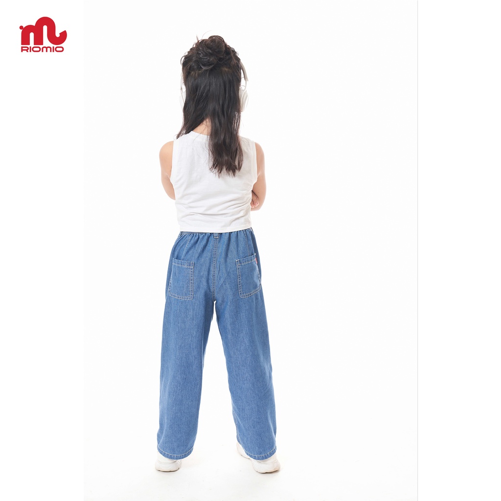 Quần jean cho bé gái 5-12 tuổi (20-50kg) ống rộng RIOMIO phối ren túi 100% cotton USA cao cấp - RO231