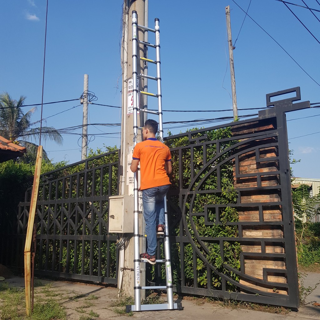 Thang nhôm rút đôi đa năng, Cao 5.6M, rút gọn tiện mang theo, nhôm 6063 bền, nhẹ - Bảo hành hãng 12T