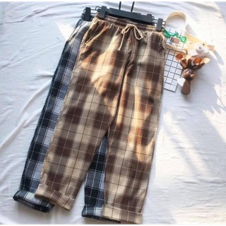 Quần caro nâu unisex